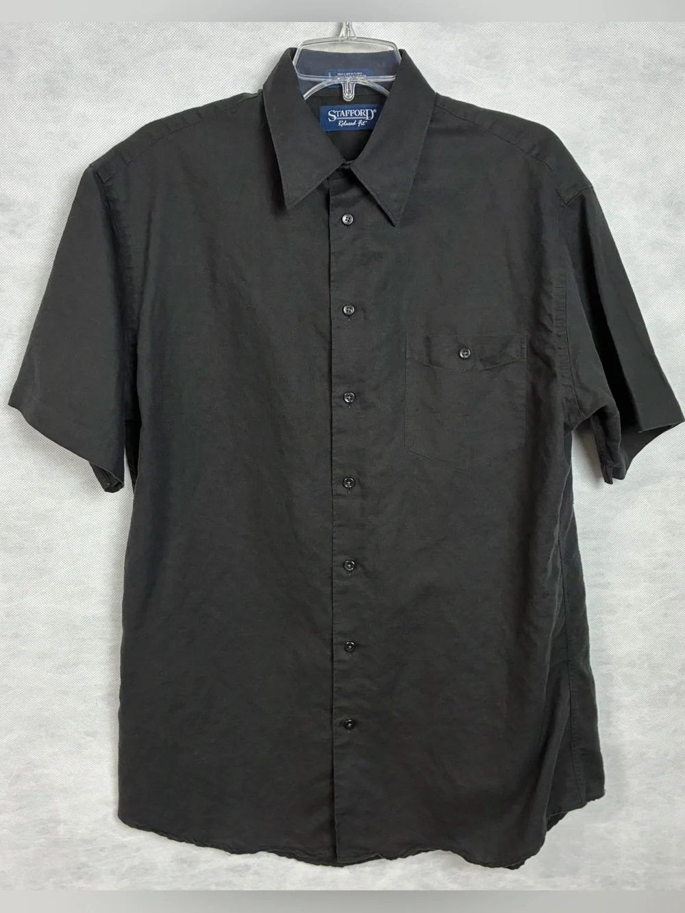 Stafford Relaxed Fit Mens Sz 16 Short Sleeve Shirt Black Button Up Casual Y2k